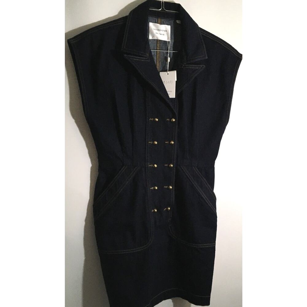 Les Coyotes De Paris Dory Women's Size 36 Dark Denim Button Front Mini Dress - Picture 2 of 6